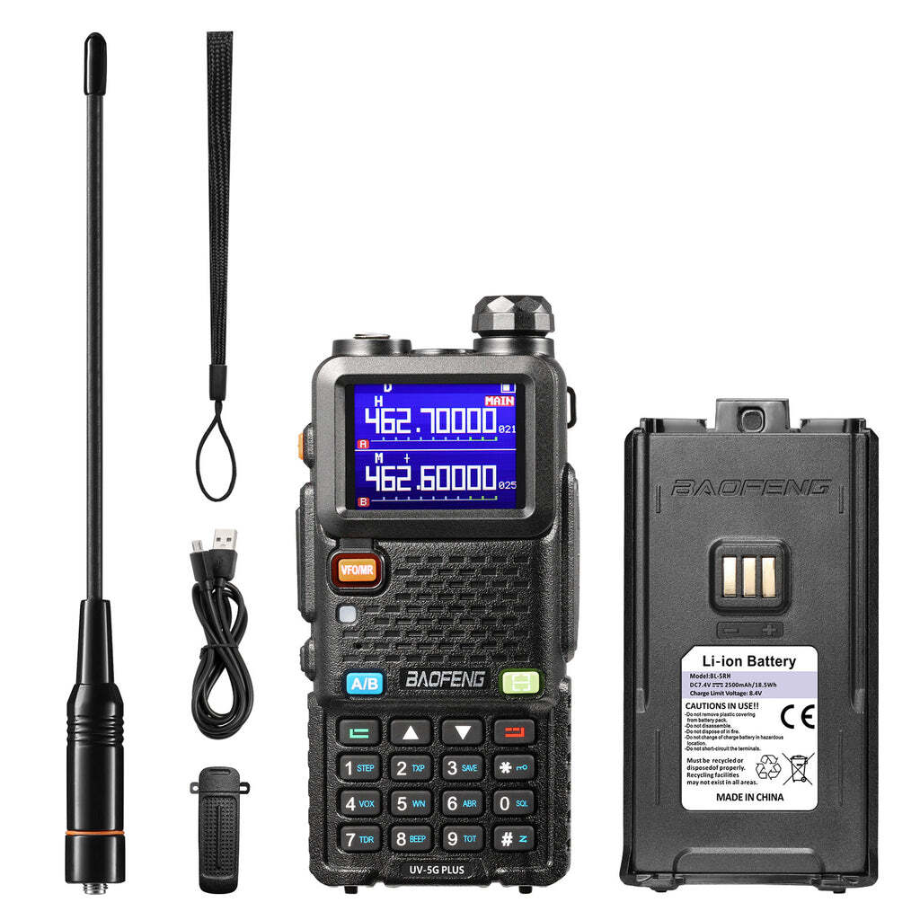 Baofeng UV-5G Plus GMRS Radio | 5W | 2500mAh USB-C Battery | Frequency Copy