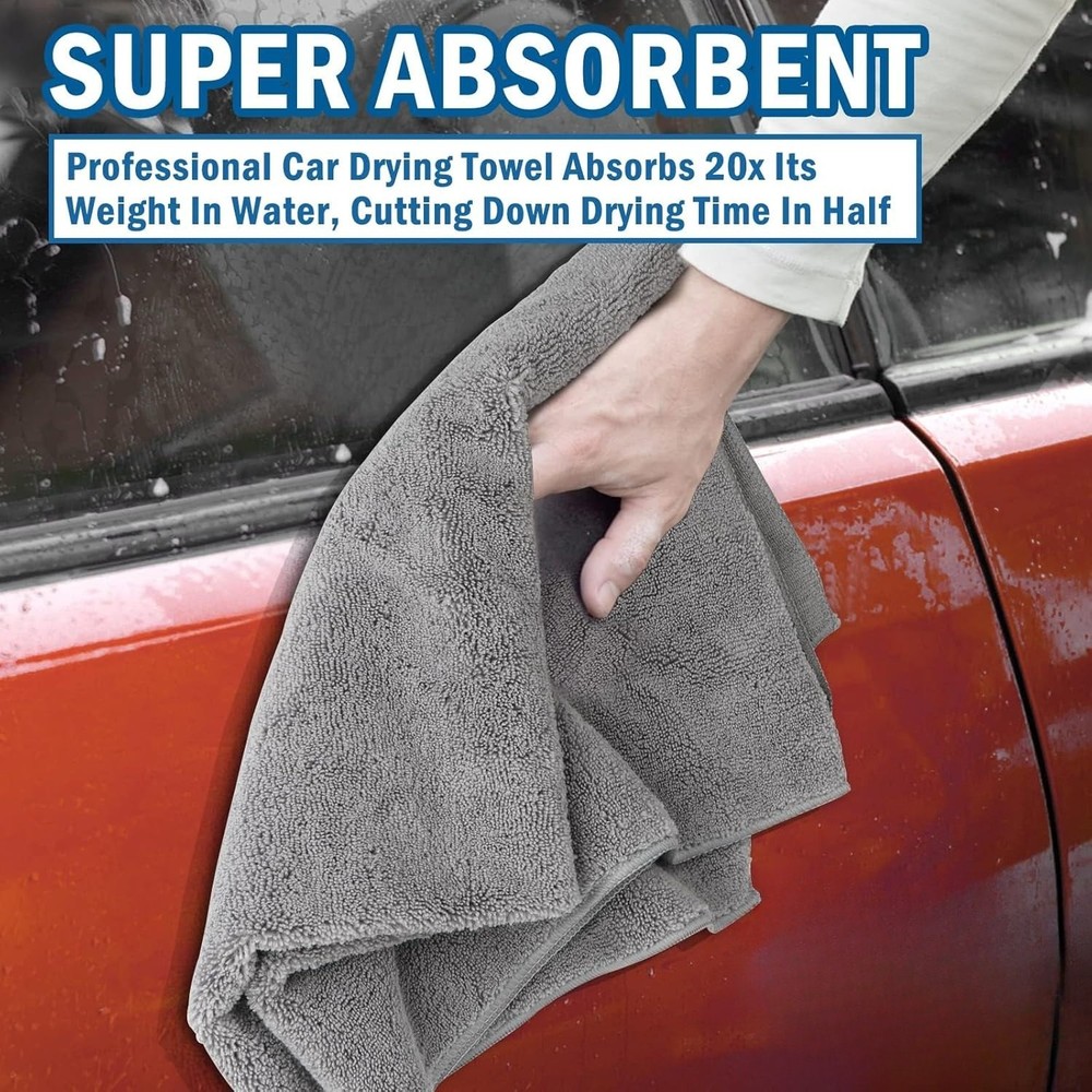 Professional-grade microfibre car drying towels, 4-piece set, grey
