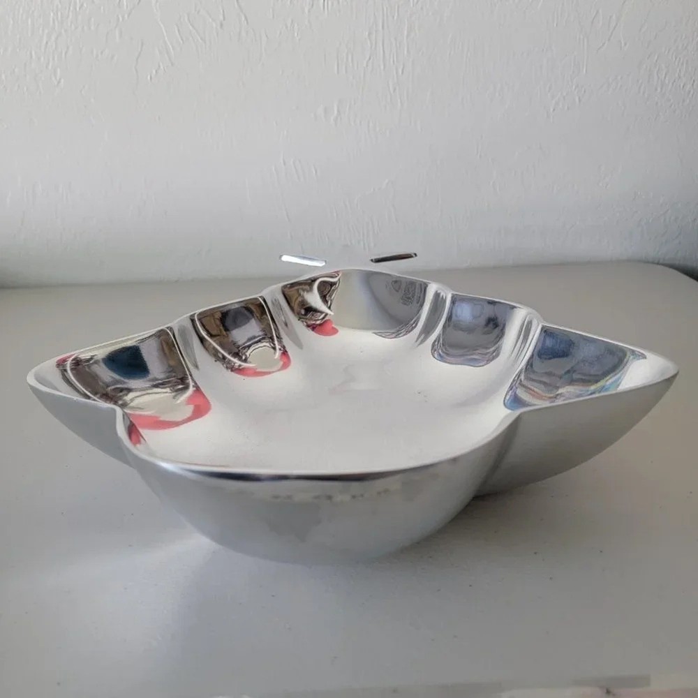 Pewter Christmas Tree Serving Platter Silver Tone Holiday Tray Medium Size