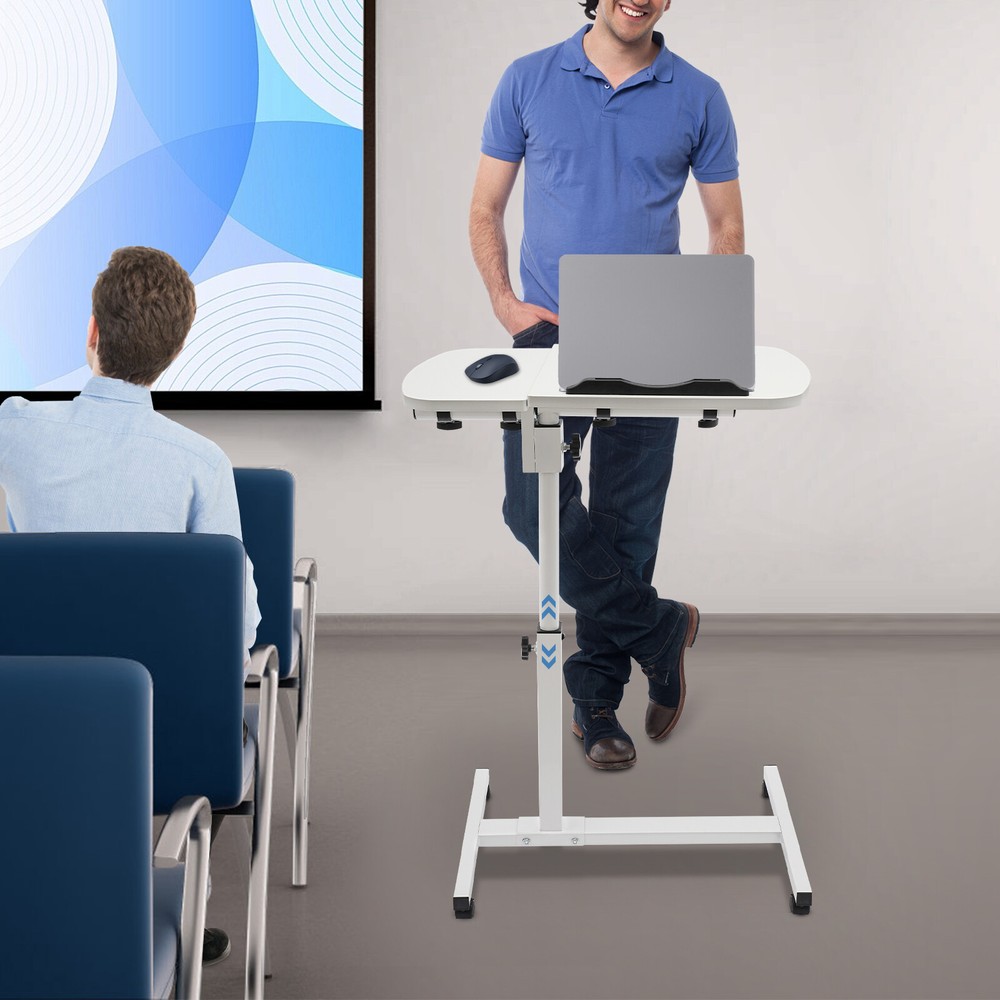 Office Laptop Desk Rolling Table Computer Mobile Stand Adjustable Portable NEW