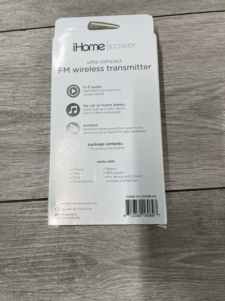 iHome IH-CA500B-AA FM Wireless Transmitter Ultra Compact for 3..5mm Aux Connect