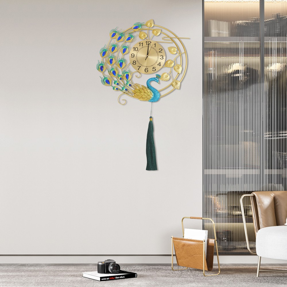Peacock Wall Clock, Silent Art Wall Clock, Decorative Wall Clock