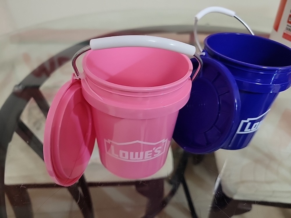2 X Lowe’s Mini Buckets with Lids Pink & Navy
