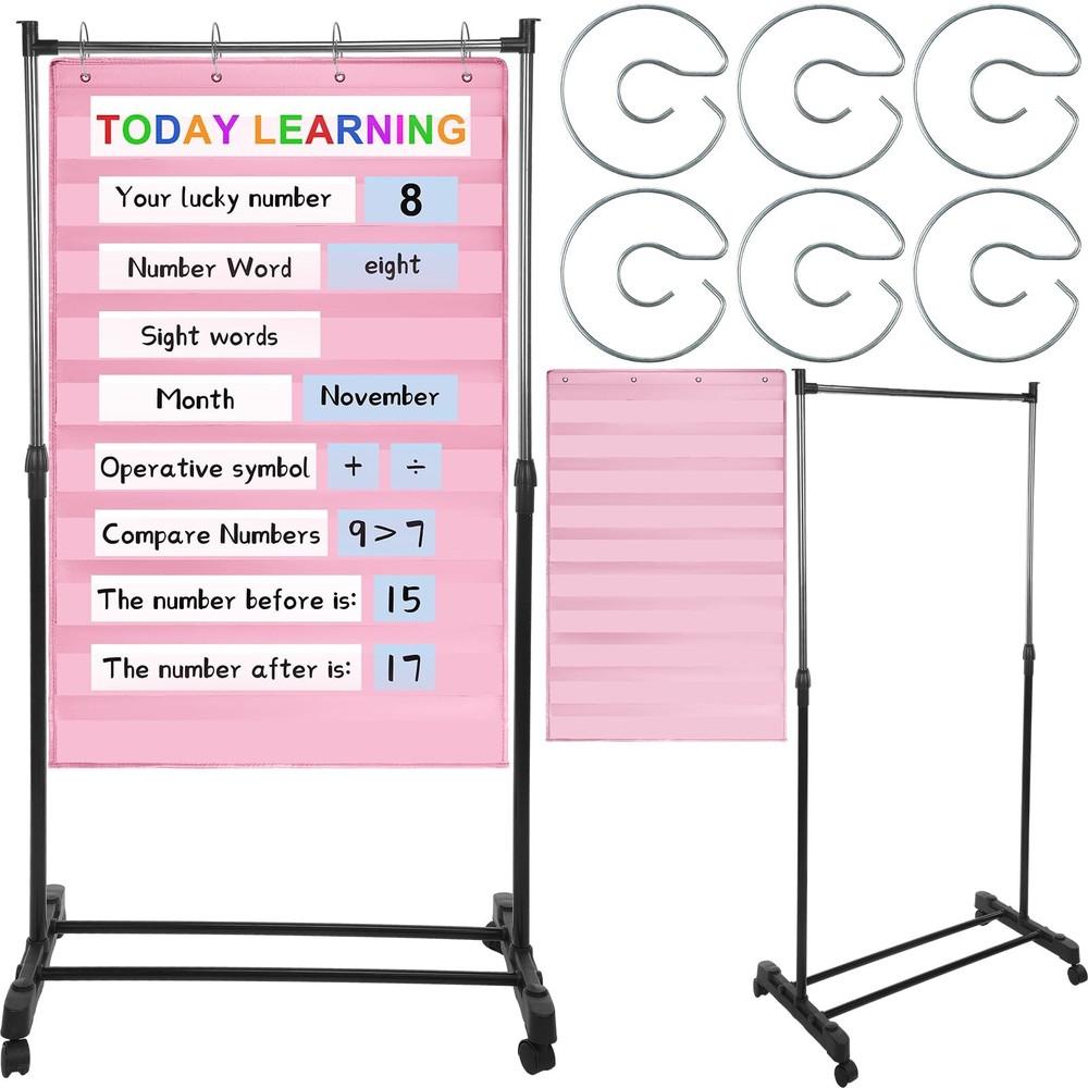 Dinifee 8 Pcs Adjustable Pocket Chart Stand Set Include 1 Standard Pink