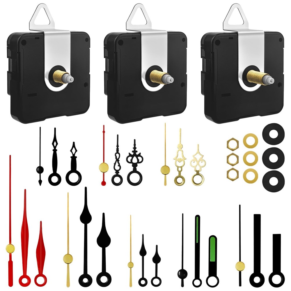 3PCS Clock Mechanism Kit, Quartz Movement Replacement with 8 Black