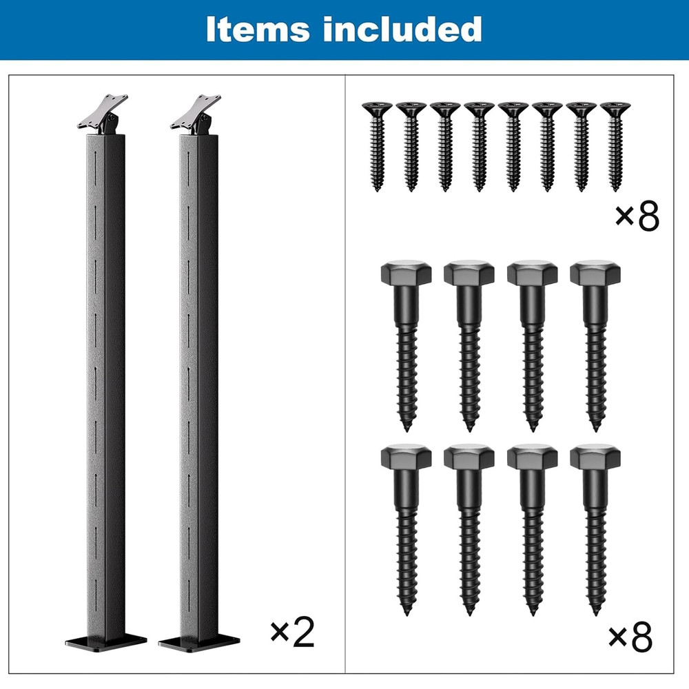 Stainless Steel Adjustable Cable Railing Posts - 2 Pack, Black Finish