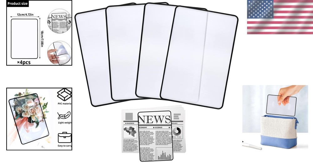 Optical Magnifying Lens Set - 4Pcs 3X Lightweight Sheets for Low Vision