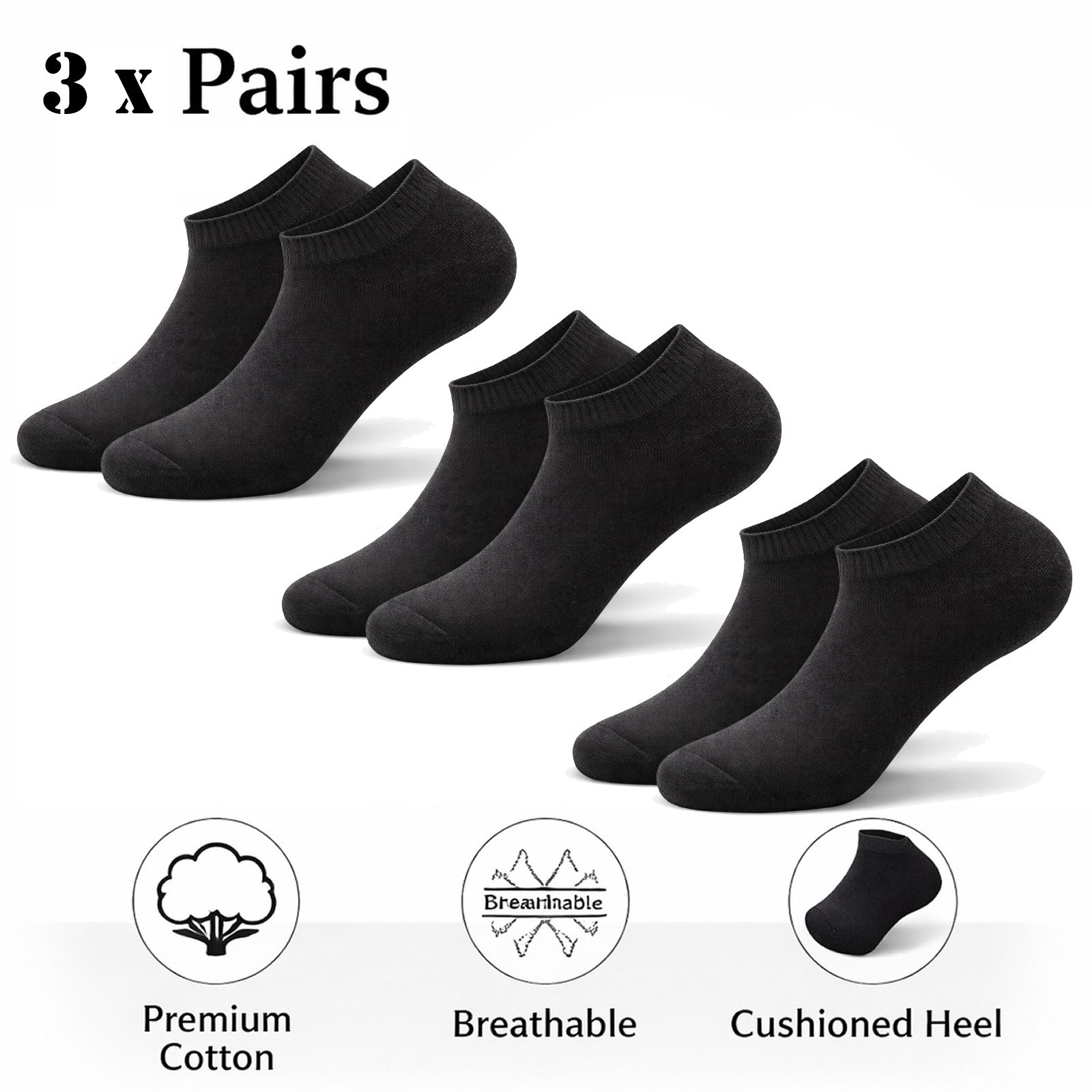 3 / 6 / 9 Pairs Cotton Men / Women Ankle Sock - Size 8-12 USA SAMEDAY SHIPPING