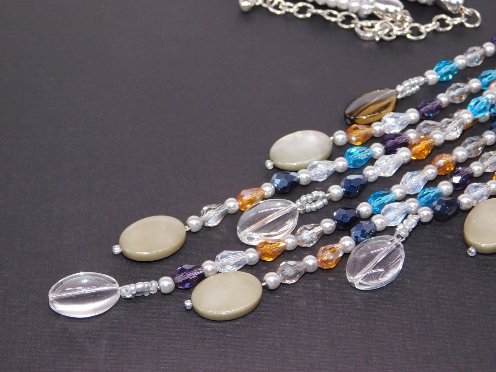 Vintage JOAN RIVERS Smoky Gray Starlet Floral Bead Statement Necklace