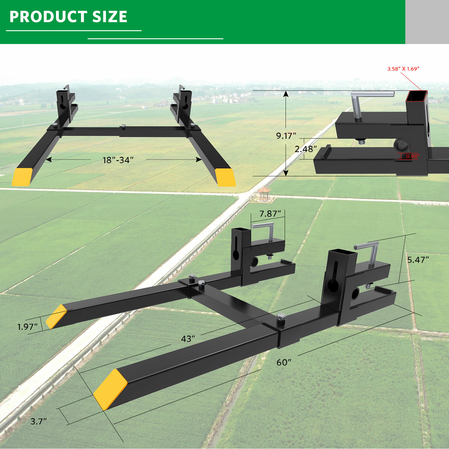 2000lb 4000lb Tractor Pallet Fork Bucket Clamp on Skid Steer Loader 43'' 60''