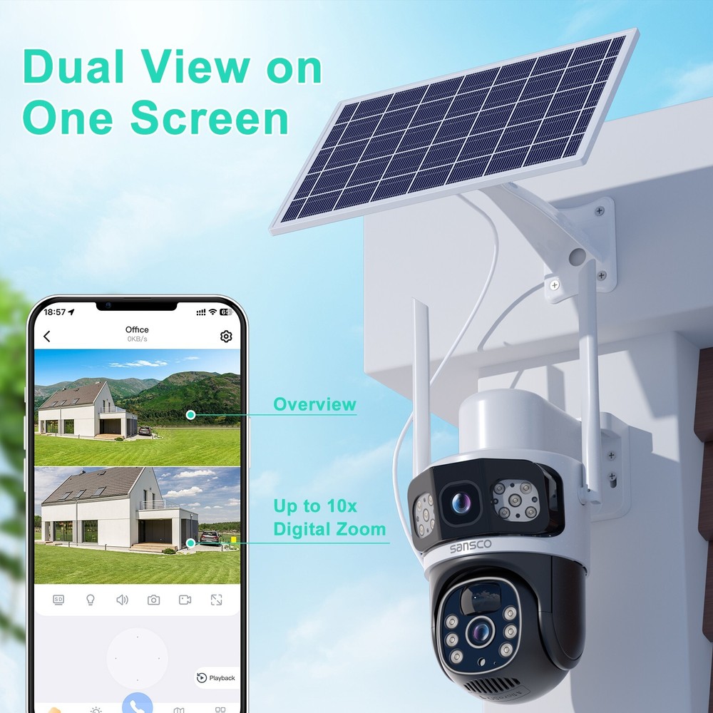 2PCS 4MP Solar Battery Powered Security Camera WiFi Wireless System PTZ Outdoor