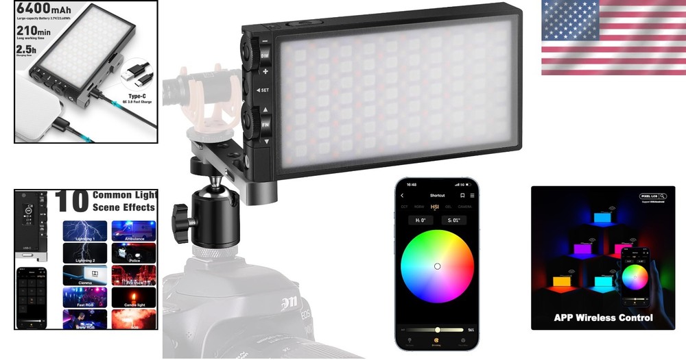 Portable 12W LED Camera Light, 10 Lighting Effects, CRI≥97