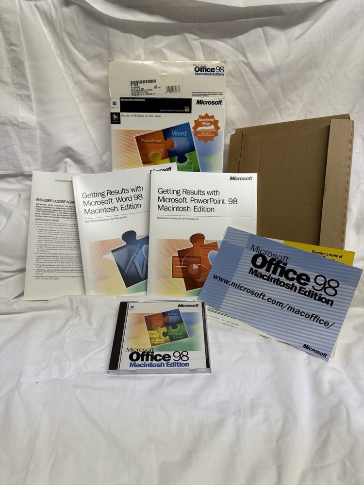 Microsoft Office 98 Macintosh Edition Complete W/Booklets - Untested - Big Box