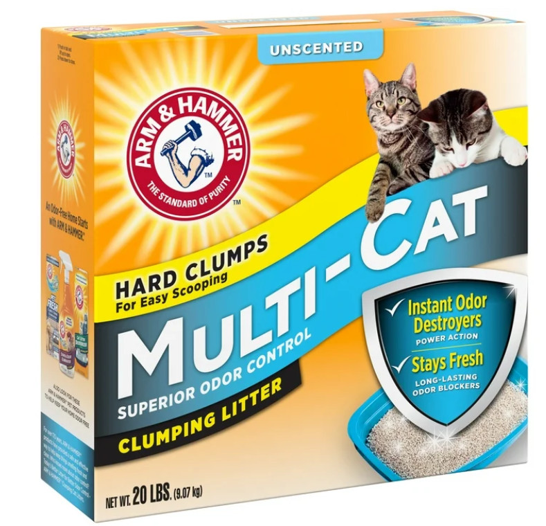 (4 pack) ARM & HAMMER Multi-Cat Clumping Litter Unscented, 20 lb/pack