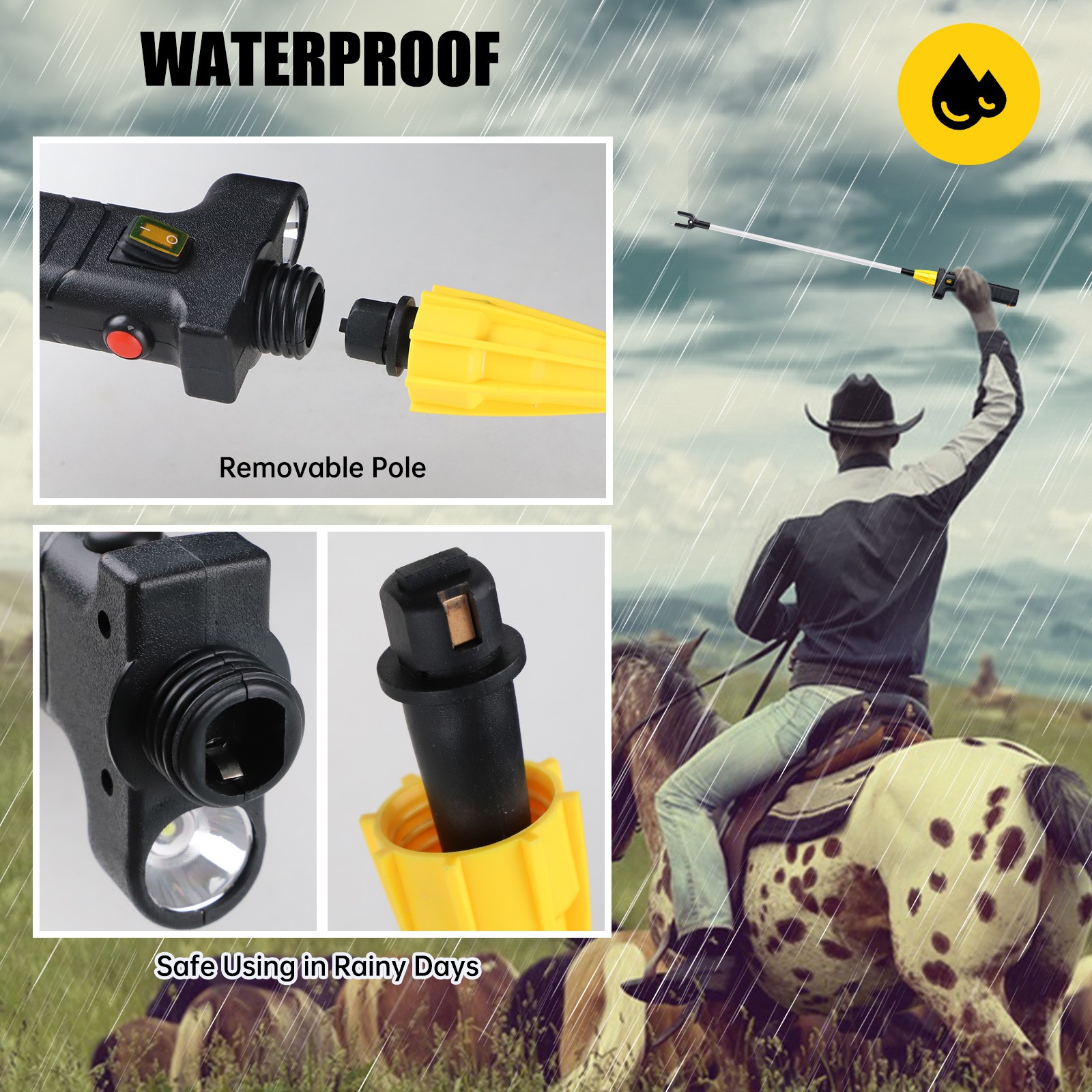 12KV Cattle Prodder Stock Prod Rechargeable Electric Shock Livestock Cow Farm