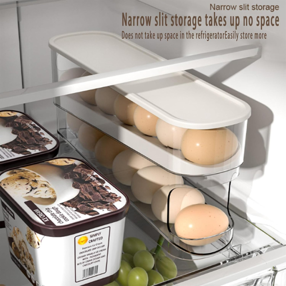 Erichbow Auto Rolling Fridge Egg Organizer, Space Saving Eggs Dispenser for Refr