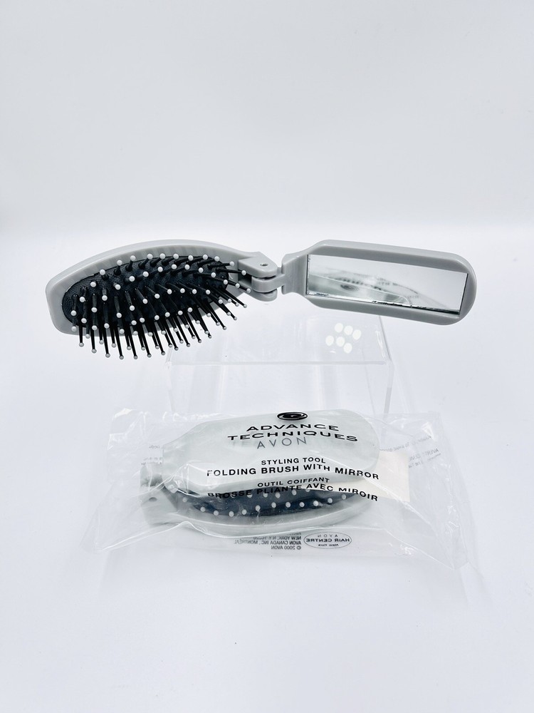 (2) Vintage AVON ADVANCE TECHNIQUES Styling Tool Folding Brushes W/ Mirror Purse