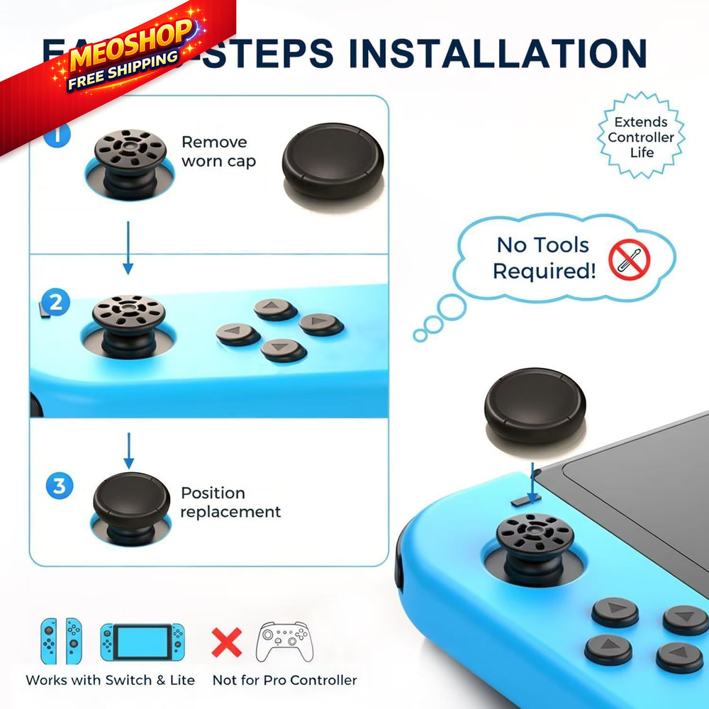 Ferkurn Joystick Replacement Cap Thumb Grip for Switch OLED & Black