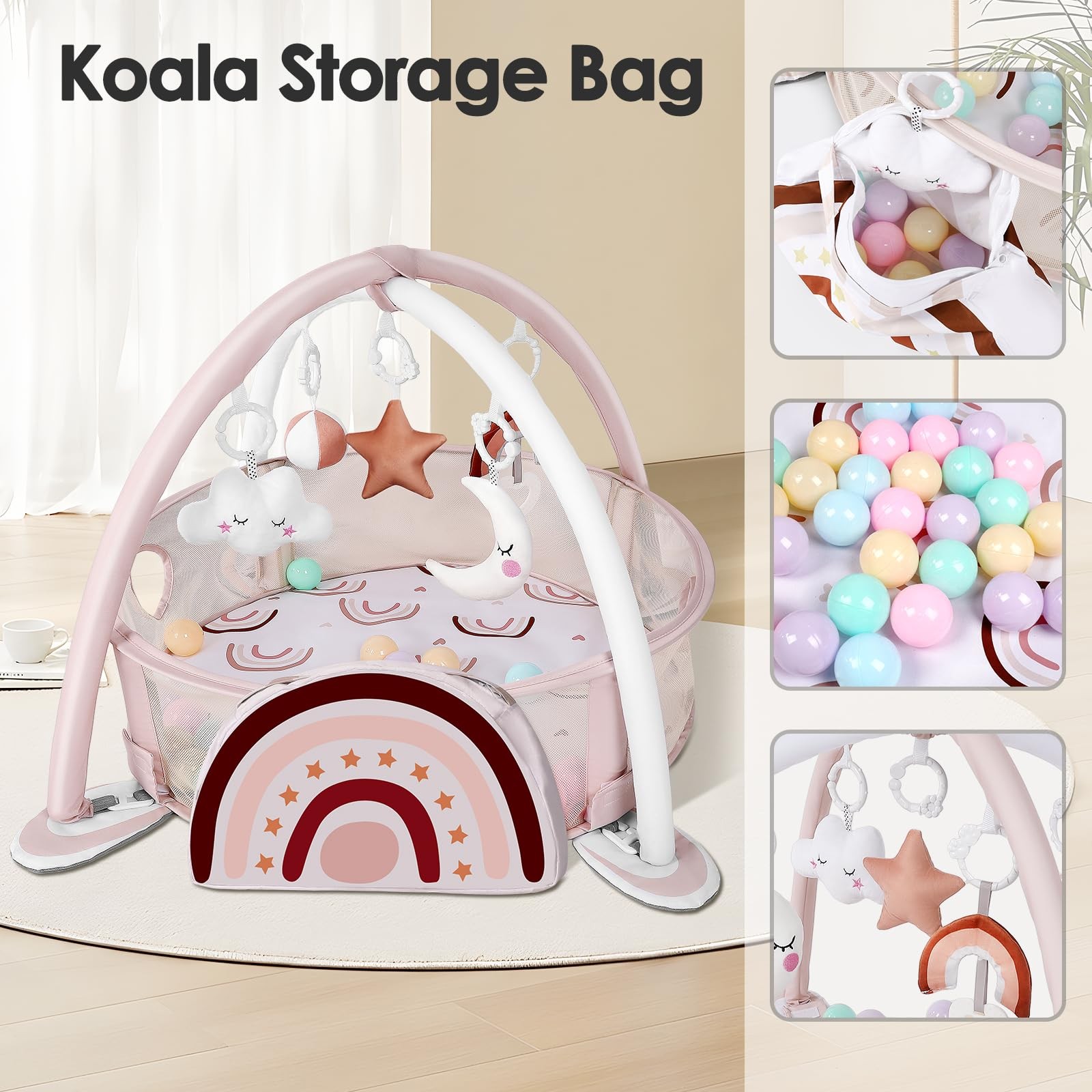 4-in-1 Baby Play Mat Baby Gym, Activity Play Mat for Floor Exercise Gym Ball ...