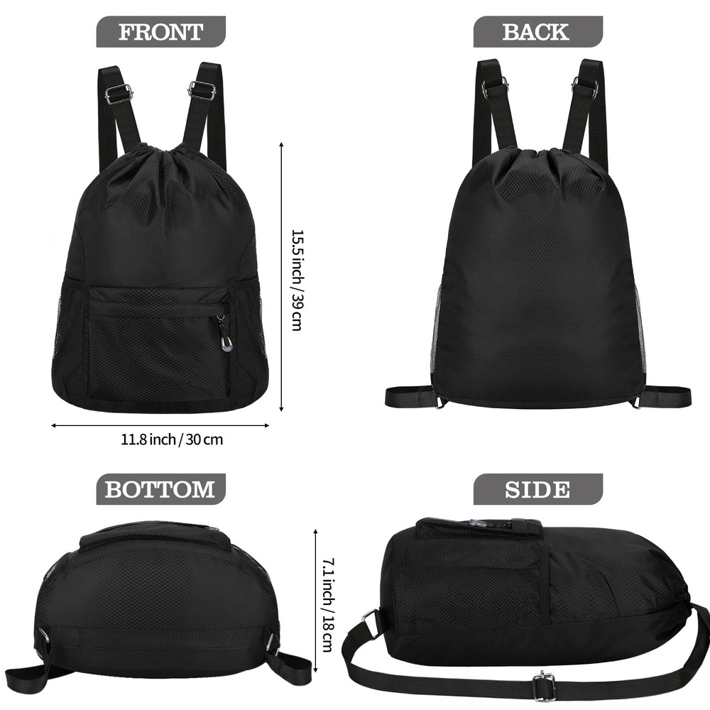 Waterproof Drawstring Bag, Lightweight String Backpack with Water Bottle Hold...