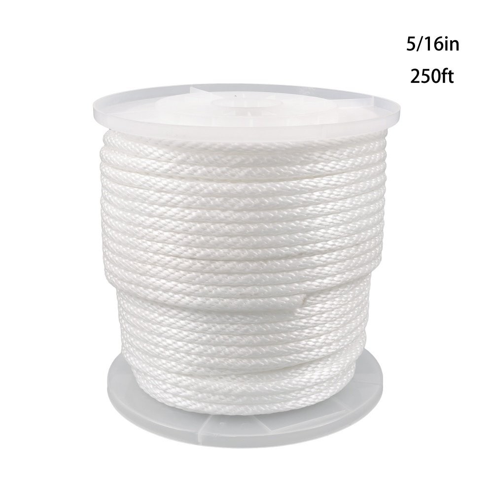 5/16 Inch 250ft White Nylon Solid Braid Rope Abrasion Resistance Multipurpose