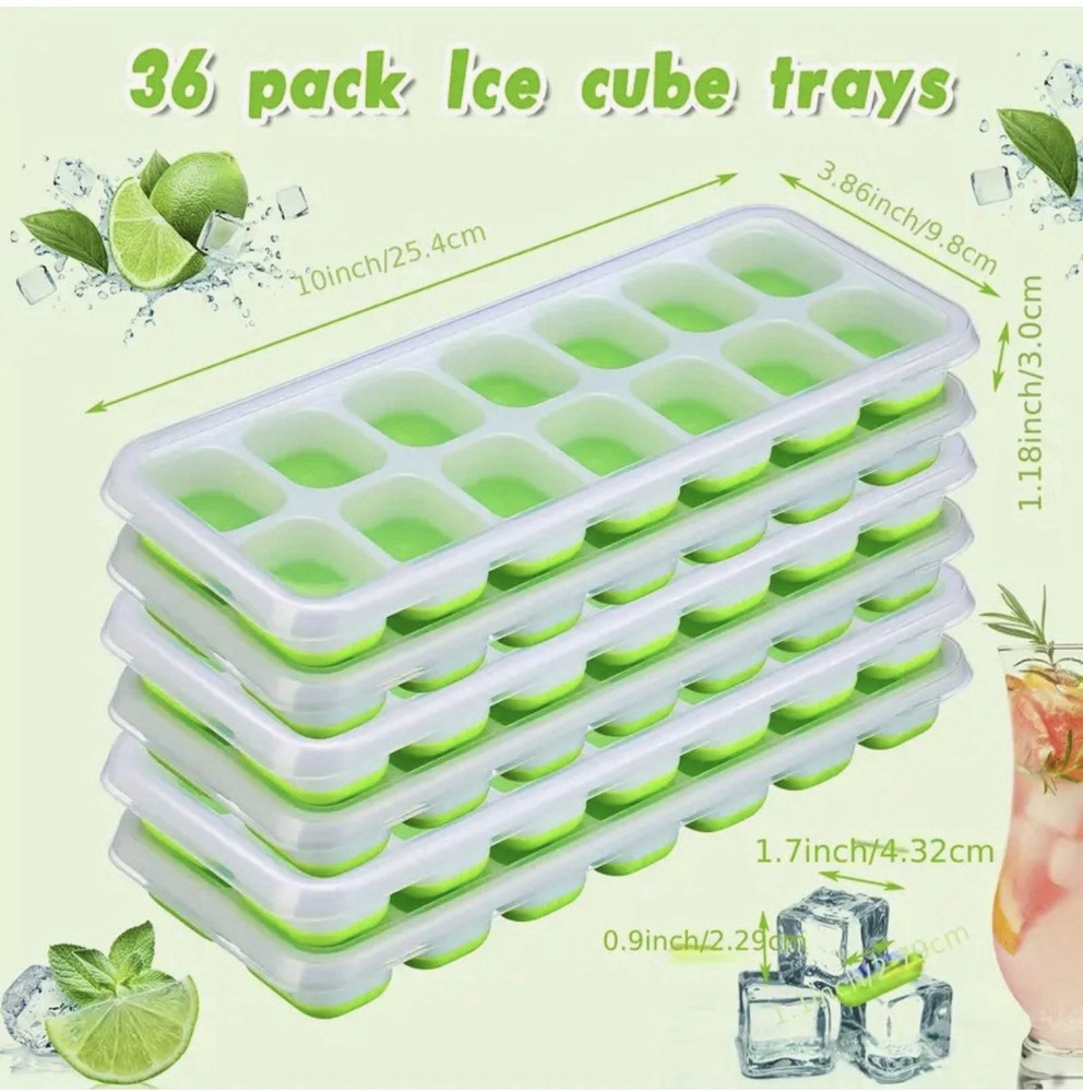 36 Pack Silicone Ice Cube Trays - Flexible Stackable Molds with Lid for Drinks &