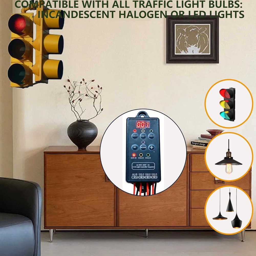 AC 110/240V 3 Channel Light Controller Sequencer with 50+ Modes,Easy to Program