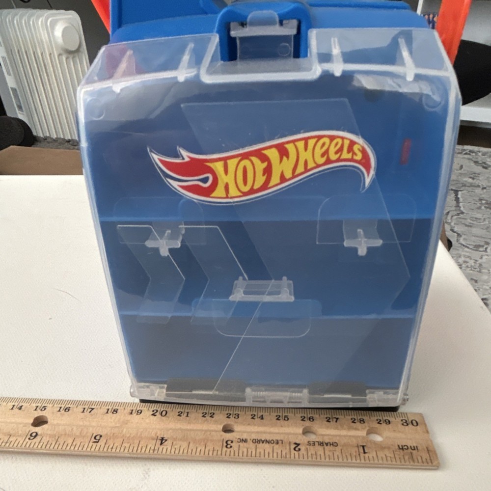 Hot Wheels Blue Plastic Display Case with Orange Track, Compartments