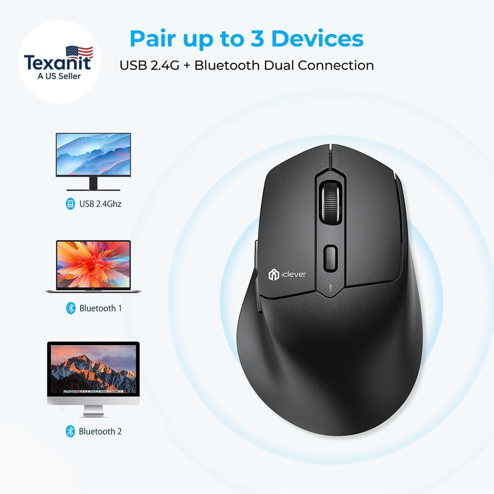MD360 Ergonomic Bluetooth Mouse with Mouse Jiggler, Wireless Rechargeable Mouse