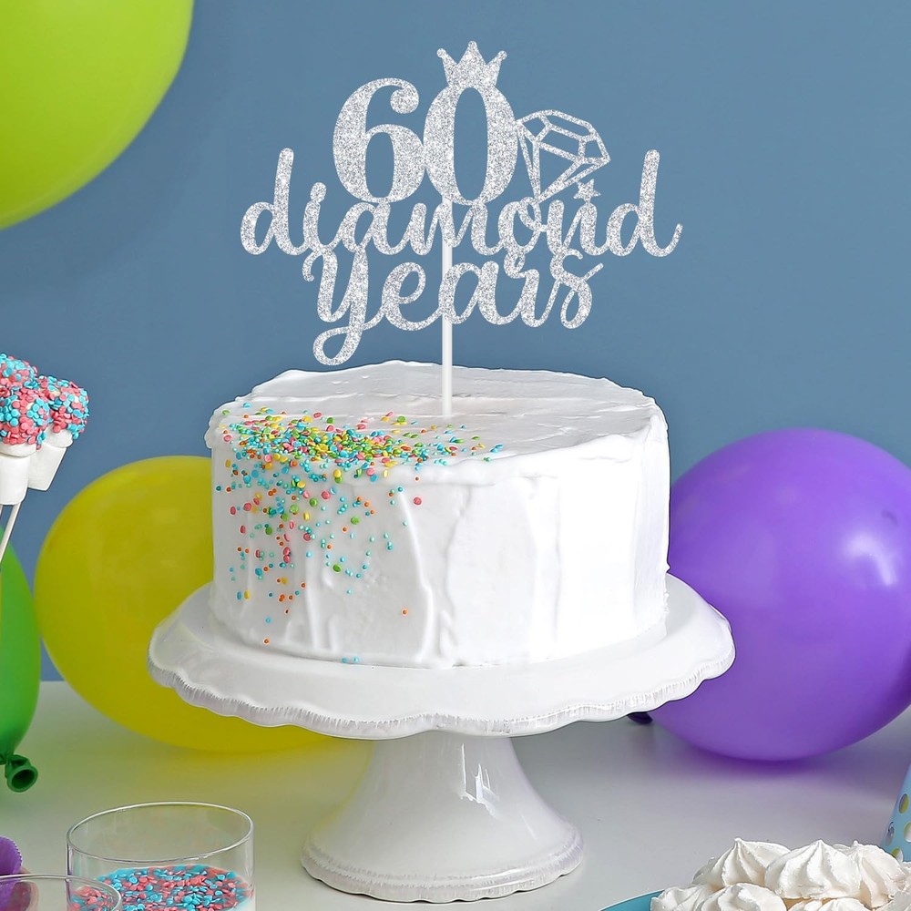 First Holy Communion 60 Diamond Years Cake Topper, 60th Wedding Silver