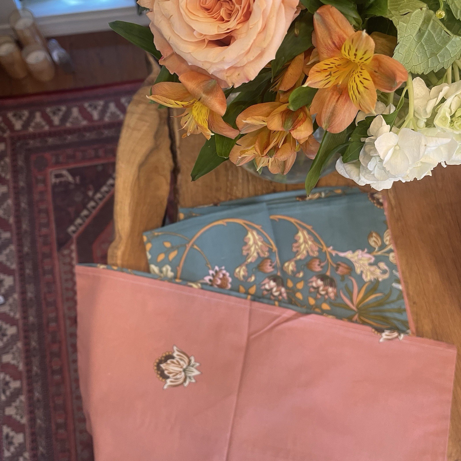 NEW Anthro Green Pink Reversible Floral King Boho Duvet Bedding Sham Case Set