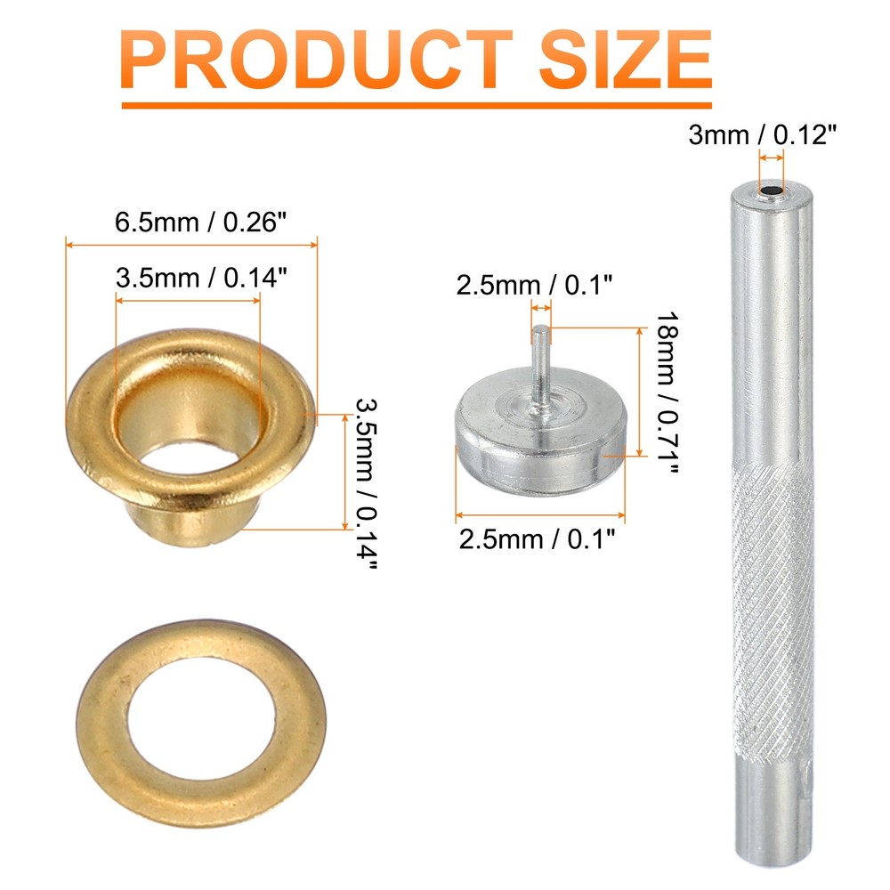 20Set Grommets Eyelets Kit 3.5mm Copper Eyelets with Setting Tool Gold