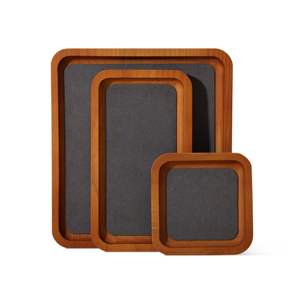 Wooden Jewelry Display Tray Rounded Rectangle Ring Showcase Stackable Elegant...