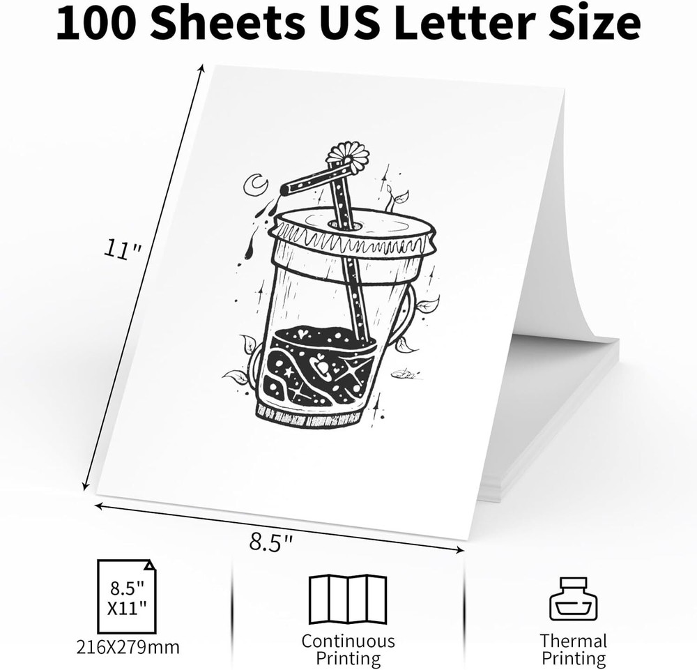 100-Sheets Folded Continuous A4 Thermal Paper 8.5"x11" M08F Printer Quick-dry US