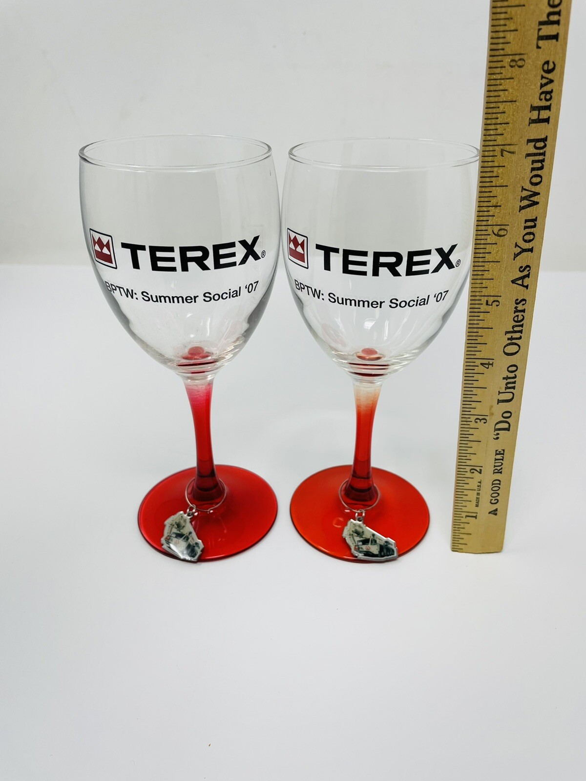 Vintage Terex Logo Custom Wine Glass Set of 2 Summer Social 07 Collectible NOS
