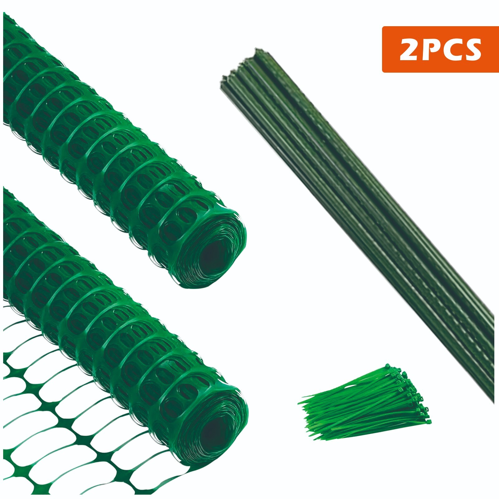 2pcs 40lnchx200Ft Green Mesh Fence with Stakes and Zip Ties for Garden Fence