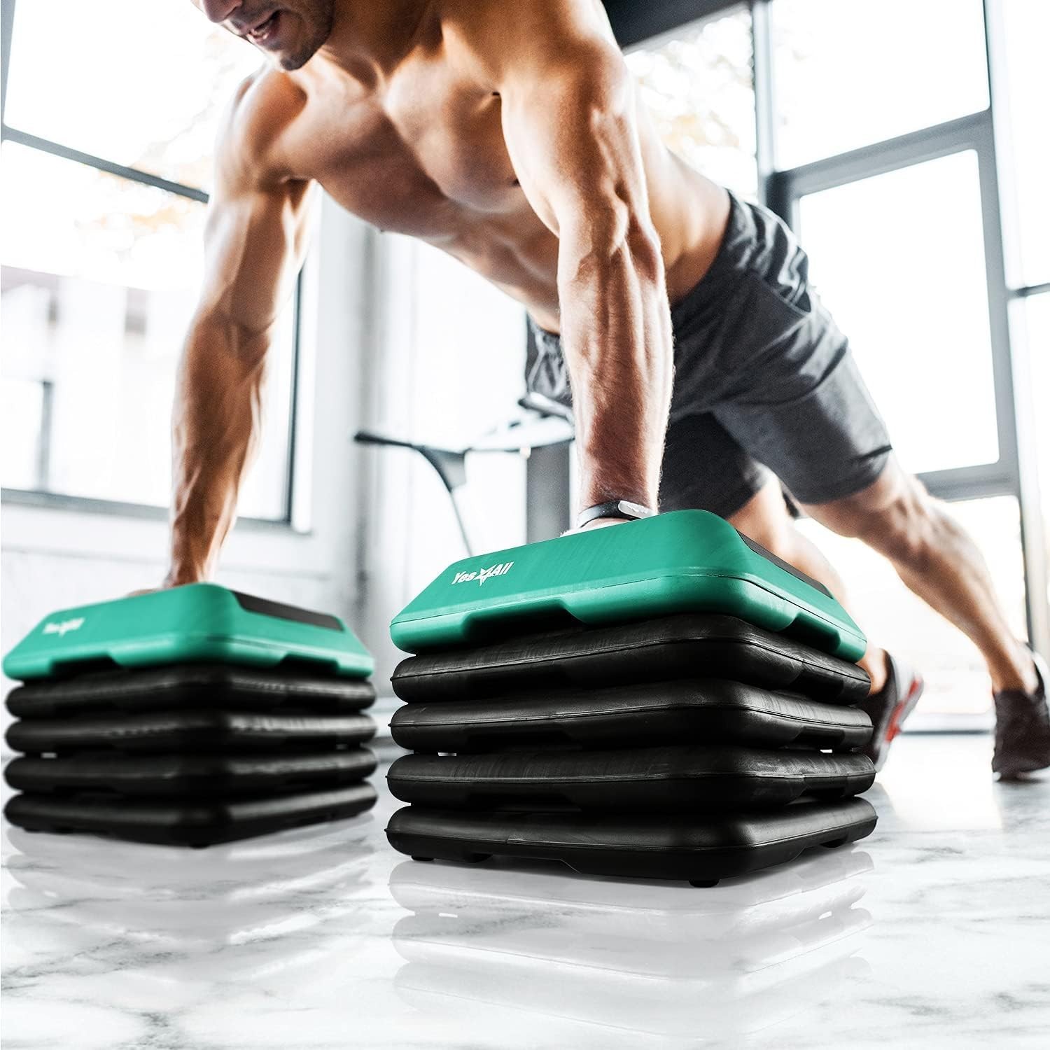 Yes4All 16"x16" Adjustable High Step Aerobic Platform with 4 Risers,