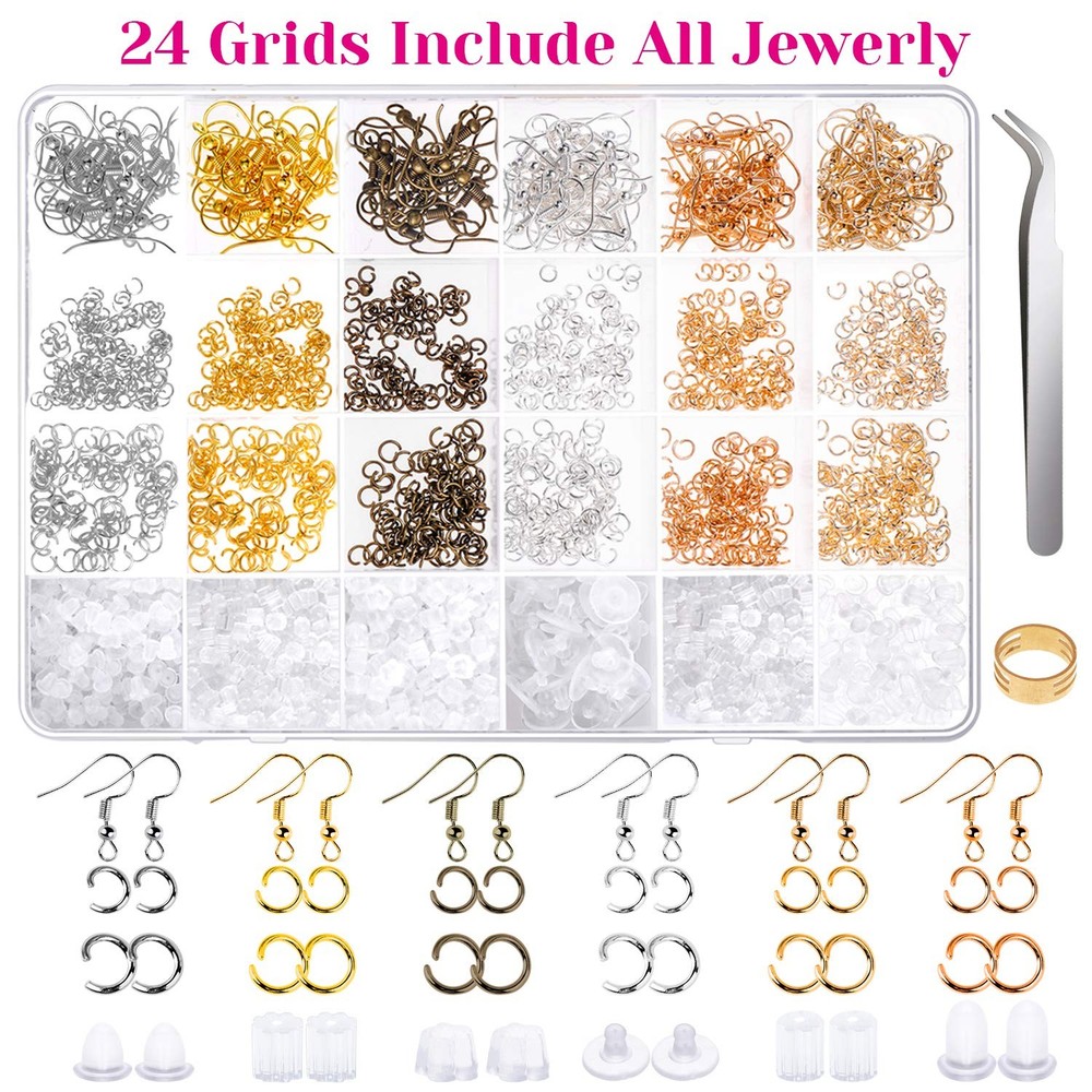 Earring Hooks 1900pcs Earring Making Supplies Kit With Jewelry Hooks Fish Hook E