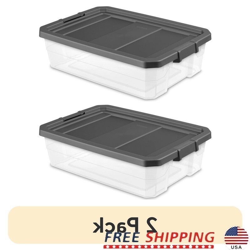 Durable Stackable Storage Bins W/ Lids 40 Quart 2 Pack Heavy Duty Clear Plastic