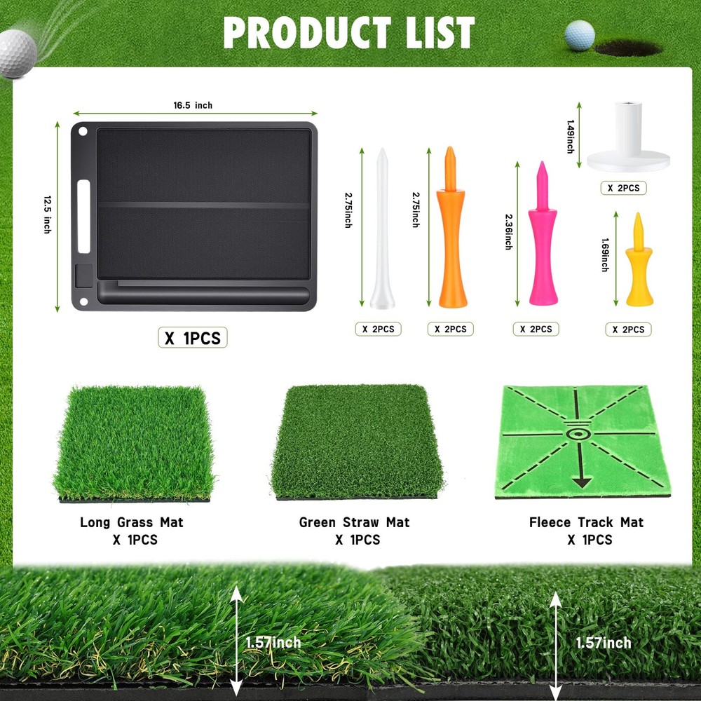 Golf Hitting Mat, 3-in-1 Golf Practice Mat, Replaceable Turf Golf Training Ma...