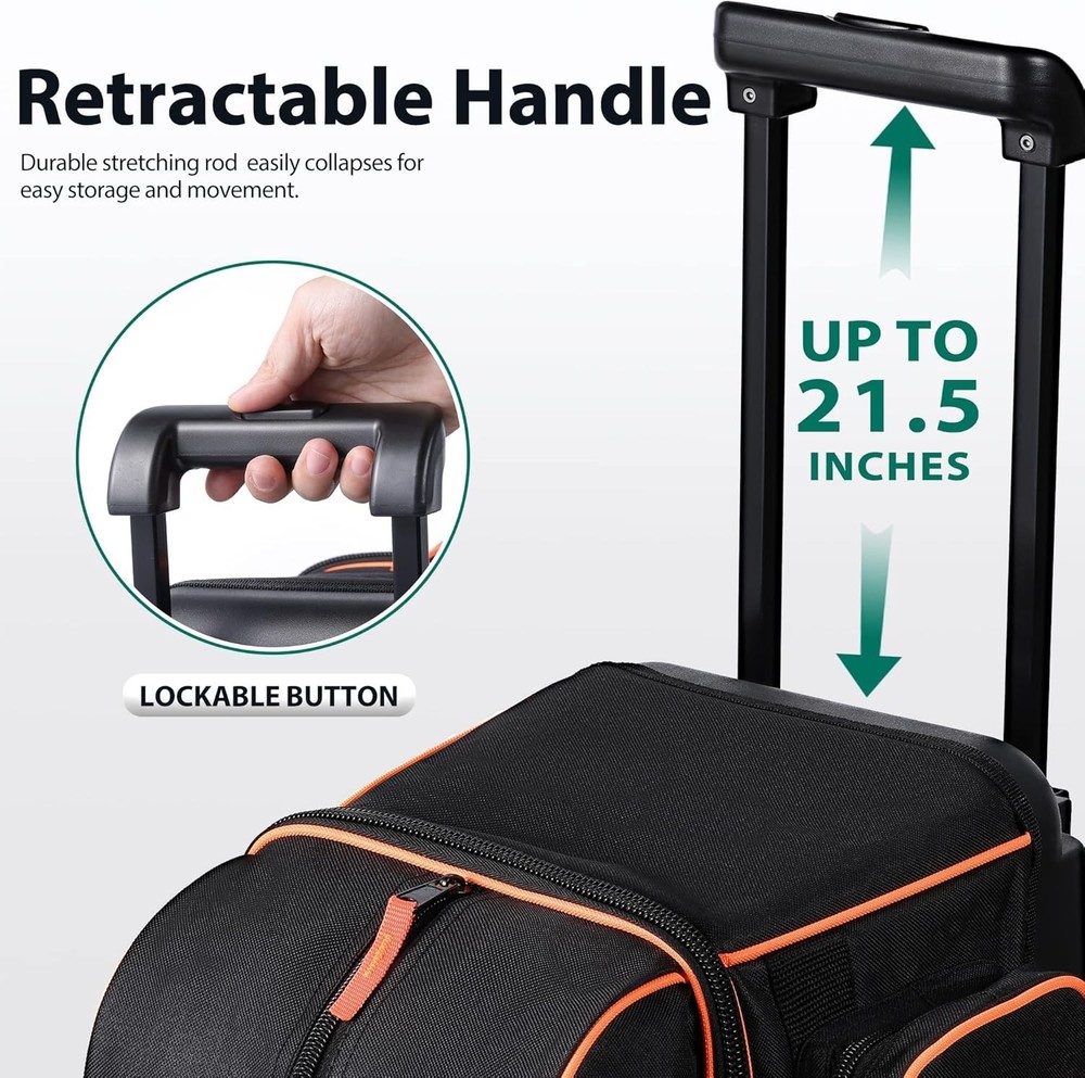 Durable 2 Ball Rolling Bowling Bag with Shoe Storage & Extendable Handle