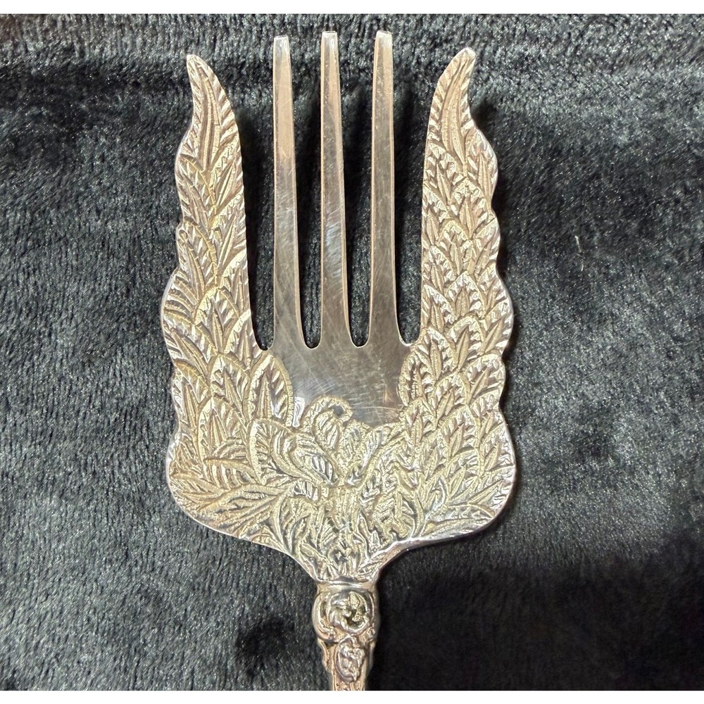 Ornate Silver Plated Serving Fork 10.5" Victorian Rococo Pattern Vintage