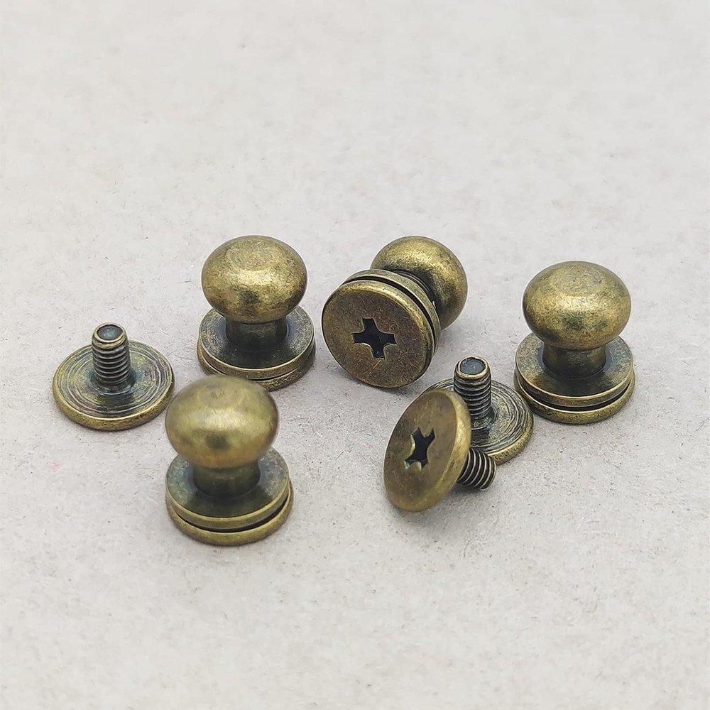 12 Sets Solid Brass round Head Button Stud Screw Leather Rivet Chicago Screws Bu