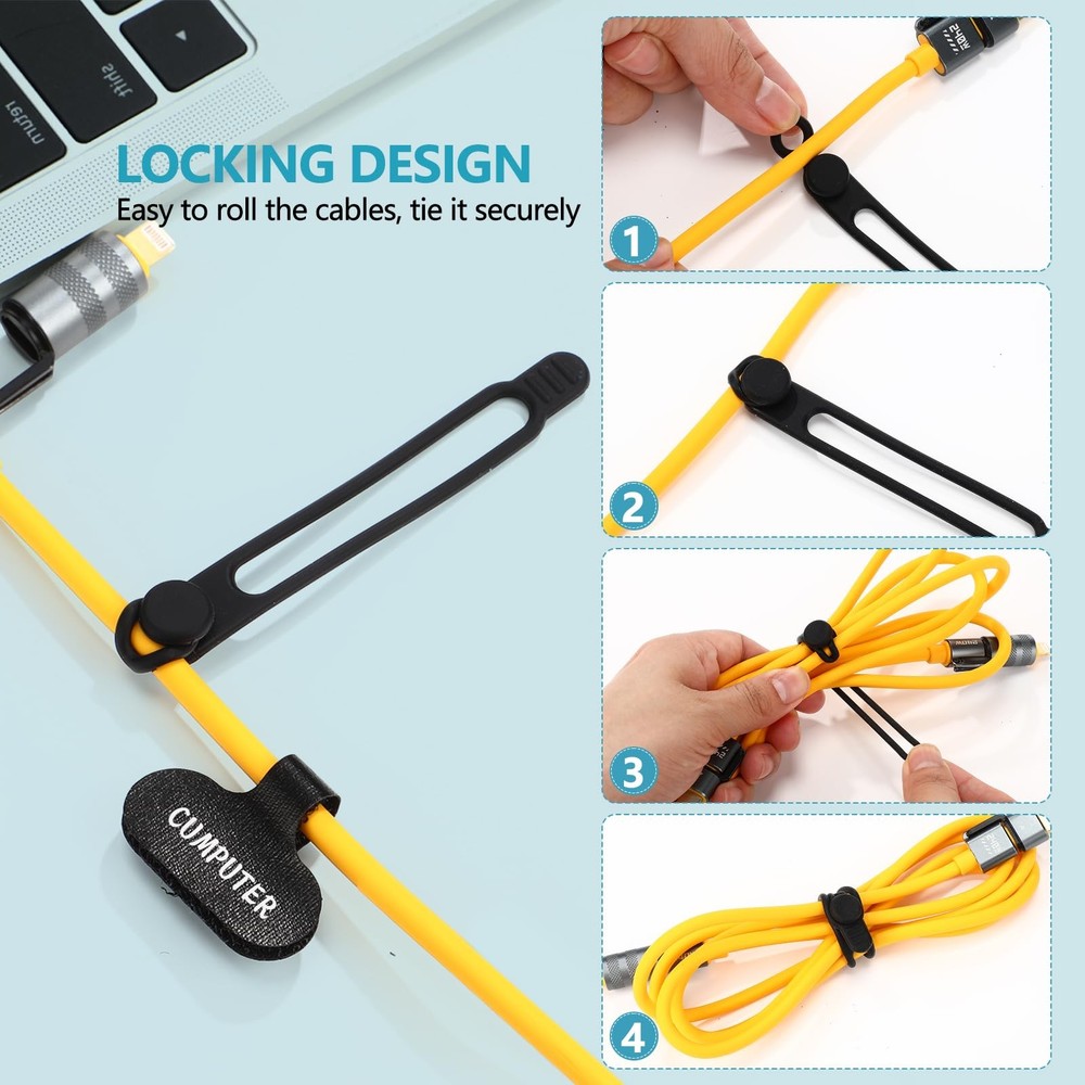 AceOrbit 40pcs Silicone Cable Ties Labels - Reusable Cable Organizer
