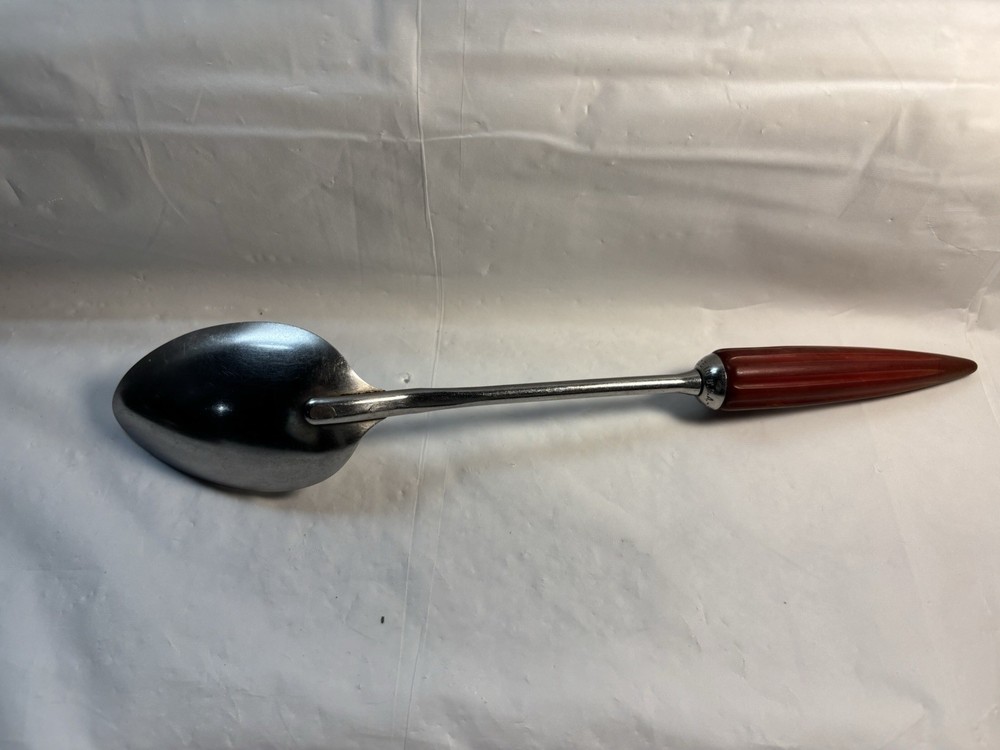 Androck Stainless Smaller Serving Spoon Maroon Bakelite Bullet Shaped Handle