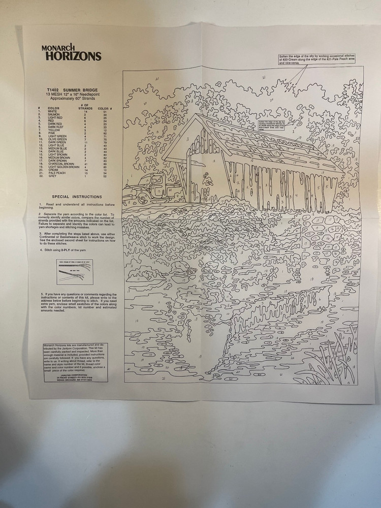 Monarch Horizons Needlepoint Kit #T1402 "Summer Bridge" - Started