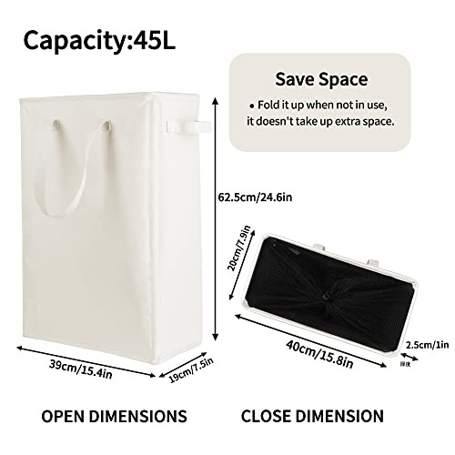 Slim Laundry Hamper Handles Collapsible Laundry Basket Thin Dirty Beige