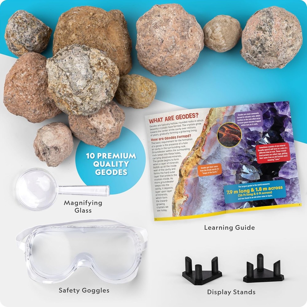 National Geographic Break Open 10 Premium Geodes – Includes Goggles & 2 Display