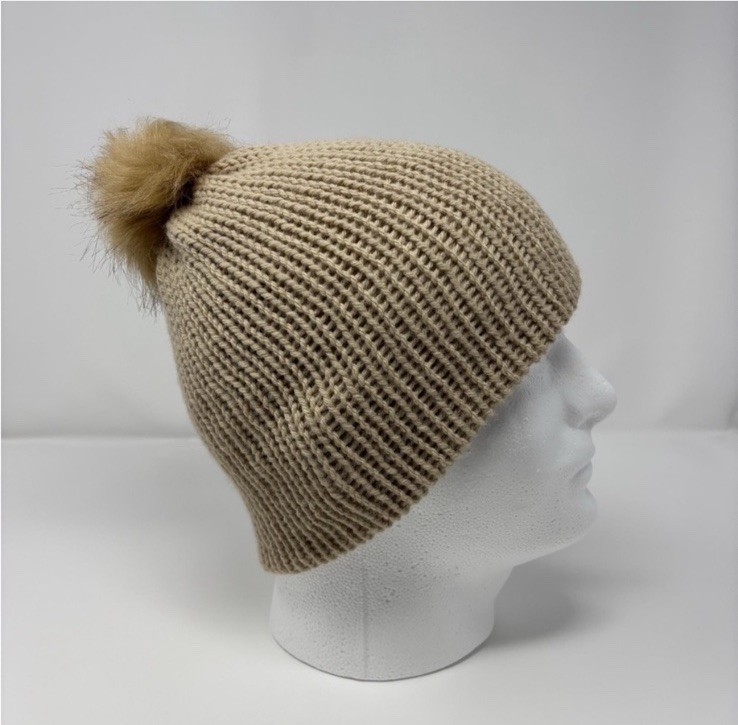 Beige Knit Beanie With Removable Pom Pom