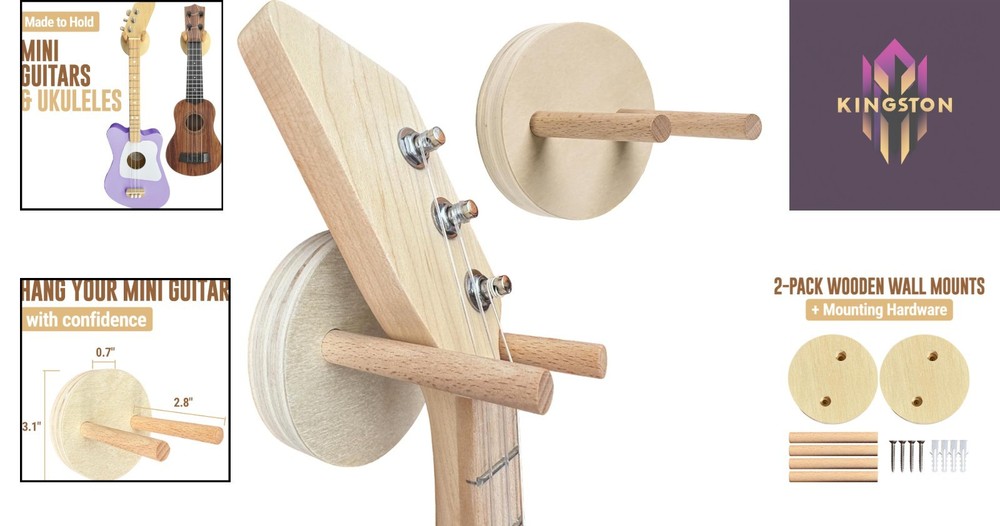Stylish 2 Pack Guitar Wall Mounts - Real Wood & Adjustable for Mini Instruments